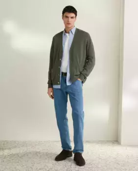 Мужской кардиган на простых пуговицах 100% Меринос Emidio Tucci, цвет Kaki