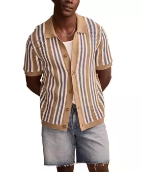 Мужской кардиган с коротким рукавом в полоску Lucky Brand, коричневый/бежевый