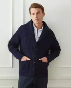 Мужской кардиган с пуговицами на воротнике под смокинг Emidio Tucci, темно-синий