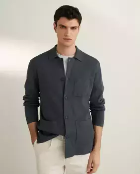 Мужской кардиган с пуговицами на воротнике с лацканом Emidio Tucci, серый