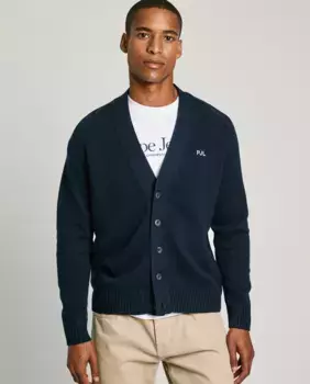 Мужской кардиган с V-образным вырезом и застежкой на пуговицы Pepe Jeans, темно-синий