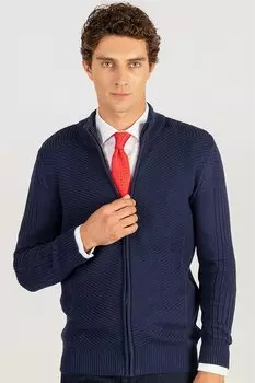 Мужской кардиган Slim Fit с узором TUDORS, темно-синий