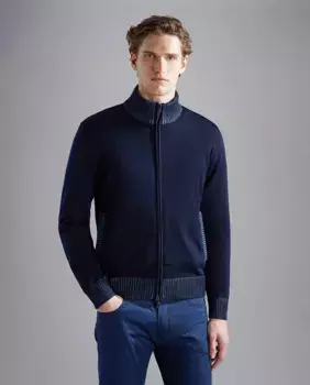 Мужской кардиган в рубчик на молнии с воротником Paul & Shark, темно-синий