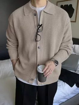 Мужской кардиган, воротник костюма, пуговицы спереди, рубашка с воротником Dazy, хаки