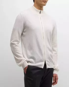 Мужской кашемировый кардиган на молнии во всю длину Giorgio Armani, цвет Off White