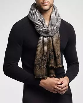 Мужской кашемировый шарф с вышивкой "Принц Уэльский" Ian Saude, цвет Vicuna