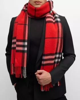 Мужской кашемировый шарф в гигантскую клетку Burberry, цвет Scarlett