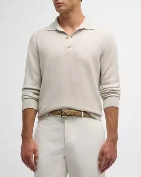 Мужской кашемировый свитер-поло Brunello Cucinelli, цвет Pearl Grey