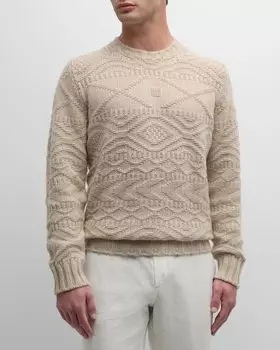 Мужской кашемировый свитер с геометрическим рисунком Corneliani, цвет Ivory