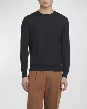 Мужской кашемировый свитер с круглым вырезом ZEGNA, цвет Navy Solid