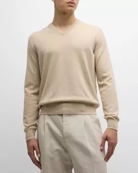 Мужской кашемировый свитер Scollo Baby с v-образным вырезом Loro Piana, цвет Natural Melange