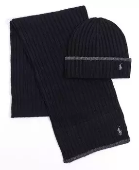 Мужской классический комплект из шляпы и шарфа в рубчик Polo Ralph Lauren