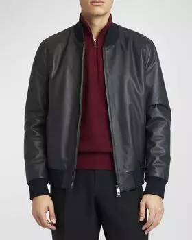 Мужской классический кожаный бомбер Brioni, цвет Midnight B