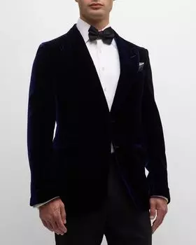 Мужской коктейльный пиджак из шерсти и шелка с бархатом TOM FORD, цвет Blue