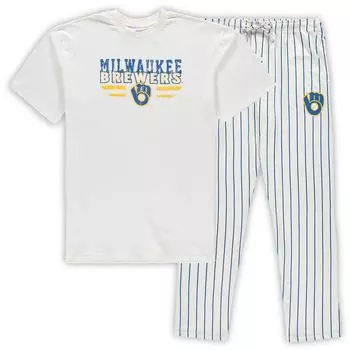 Мужской комплект для сна Concepts Sport White/Royal Milwaukee Brewers Big & Tall в тонкую полоску