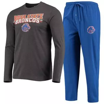 Мужской комплект для сна с длинными рукавами и брюками Concepts Sport Royal/Heared Charcoal Boise State Broncos Meter