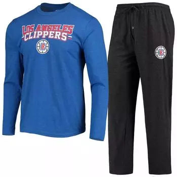 Мужской комплект для сна с длинными рукавами и брюками Concepts Sport Black/Royal LA Clippers