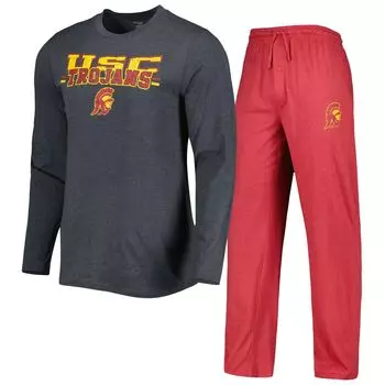 Мужской комплект для сна с длинными рукавами и брюками Concepts Sport Cardinal/Charcoal USC Trojans Meter