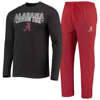 Мужской комплект для сна с длинными рукавами и брюками Concepts Sport Crimson/Heared Charcoal Alabama Crimson Tide Meter