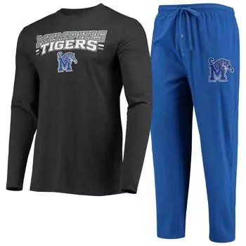 Мужской комплект для сна с длинными рукавами и брюками Concepts Sport Royal/Heared Charcoal Memphis Tigers Meter