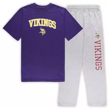 Мужской комплект для сна с футболкой и брюками Concepts Sport Purple/Heather Grey Minnesota Vikings Big & Tall