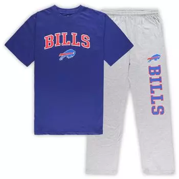 Мужской комплект для сна с футболкой и брюками Concepts Sport Royal/Heather Grey Buffalo Bills Big & Tall