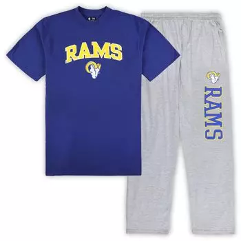 Мужской комплект для сна с футболкой и пижамными штанами Concepts Sport Royal/Heather Grey Los Angeles Rams Big & Tall