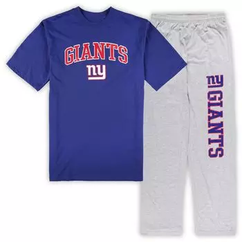Мужской комплект для сна с футболкой и пижамными штанами Concepts Sport Royal/Heather Grey New York Giants Big & Tall