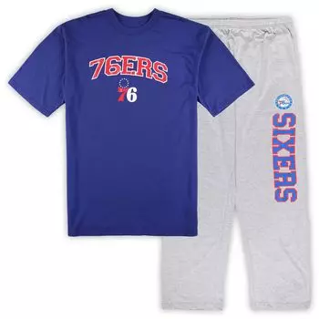 Мужской комплект для сна с футболкой и пижамными штанами Concepts Sport Royal/Heather Grey Philadelphia 76ers Big & Tall
