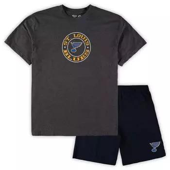 Мужской комплект для сна с футболкой и шортами Concepts Sport Blue/Heared Charcoal St. Louis Blues Big & Tall