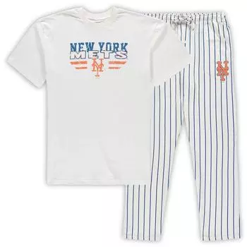 Мужской комплект для сна в тонкую полоску Concepts Sport White/Royal New York Mets Big & Tall