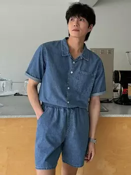 Мужской комплект из джинсовой рубашки и шорт Dazy, синий