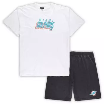 Мужской комплект из футболки и шорт Concepts Sport белый/угольный Miami Dolphins Big & Tall