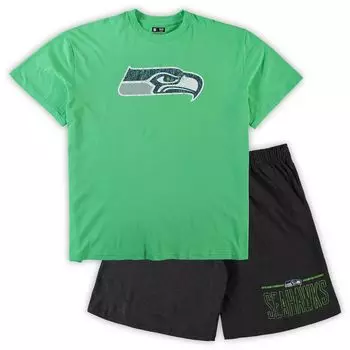 Мужской комплект из футболки и шорт для мужчин Concepts Sport неоновый зеленый/темно-серый Seattle Seahawks Big & Tall