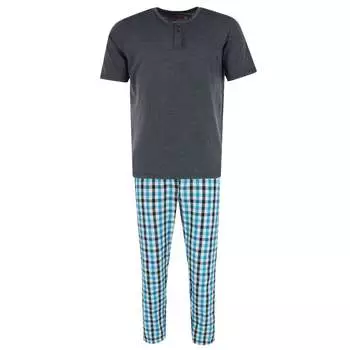 Мужской комплект из пижамы с коротким рукавом и клетчатыми брюками Ten West Apparel, серый/синий