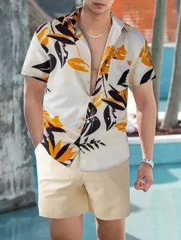 Мужской комплект из рубашки и шорт с короткими рукавами RSRT с растительным принтом Manfinity, хаки