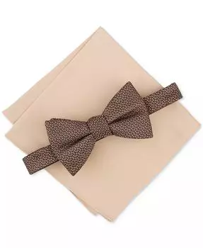 Мужской комплект с галстуком-бабочкой и однотонным нагрудным платком с мини-узором Loretto Alfani, коричневый