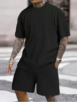 Мужской комплект широкого кроя, однотонный, из футболки и шорт Manfinity, черный