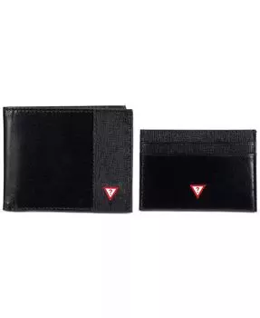 Мужской комплект тонкого складного кошелька и футляра для визиток RFID GUESS, черный