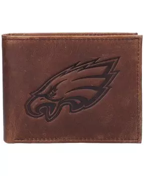Мужской коричневый кожаный кошелек двойного сложения Philadelphia Eagles Evergreen Enterprises