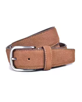 Мужской коричневый замшевый ремень с гравировкой Miguel Bellido