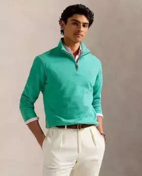 Мужской короткий хлопковый свитер на молнии Polo Ralph Lauren, цвет Laguna Azul