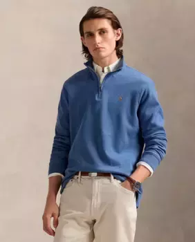 Мужской короткий хлопковый свитер на молнии Polo Ralph Lauren, ультрамариновый синий