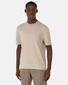 Мужской короткий рукав джемпер из хлопкового крепа Boggi Milano, кремовый