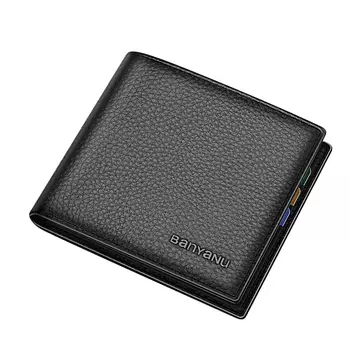 Мужской кошелек Banyanu, Черная (верхняя часть из воловьей кожи внутри и снаружи) противоугонная щетка