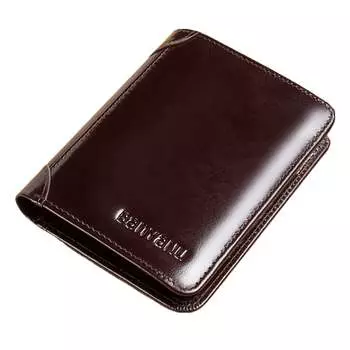 Мужской кошелек Banyanu, Черный - Trifold (жирная вощеная кожа) - кисть для защиты от кражи