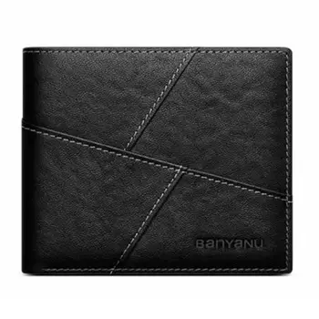 Мужской кошелек Banyanu, Черный-вертикальный (верхняя часть из коровьей кожи)