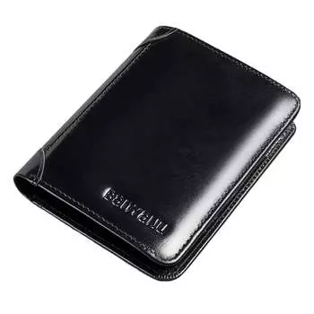 Мужской кошелек Banyanu, Синий - Bifold (первый слой кожи в стиле ретро) - кисть для защиты от кражи