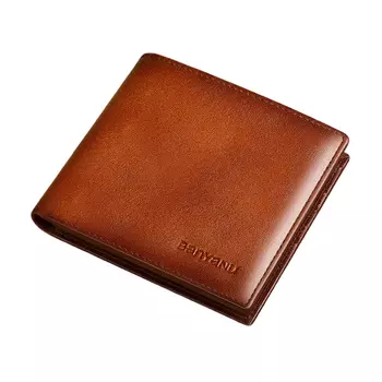 Мужской кошелек Banyanu, Желто-коричневая (первый слой коровьей кожи) кисточка против кражи.