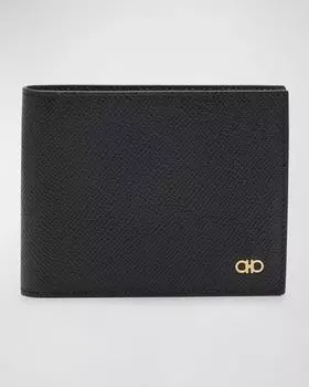 Мужской кошелек двойного сложения Gancini из зерненой кожи Ferragamo, цвет Nero